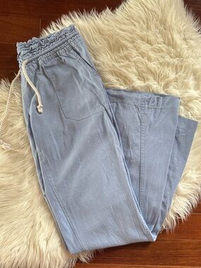 NWOT ROXY linen blend ‘Oceanside pant’ in ‘Infinity Blue’ low rise flare size M